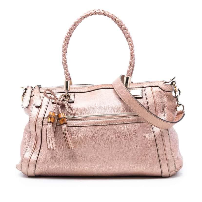 Gucci Metallic Pebbled Calfskin Bella Satchel Pink Leather Good condition - Front View