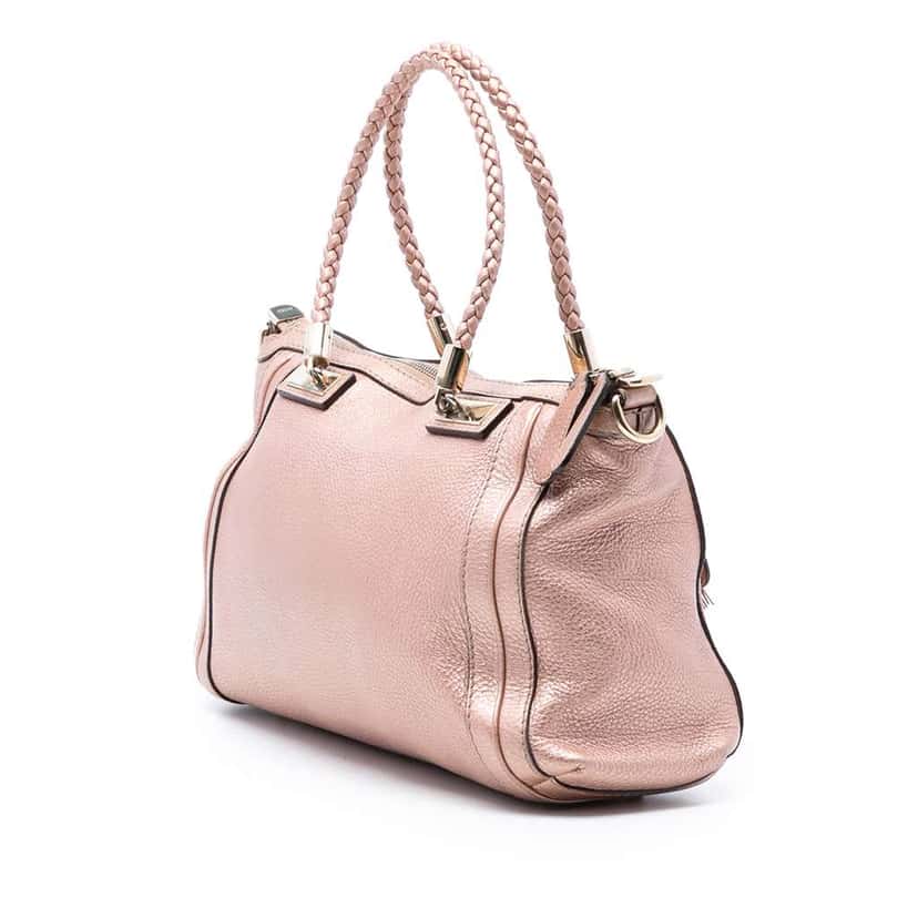 Gucci Metallic Pebbled Calfskin Bella Satchel Pink Leather Good condition - Back View