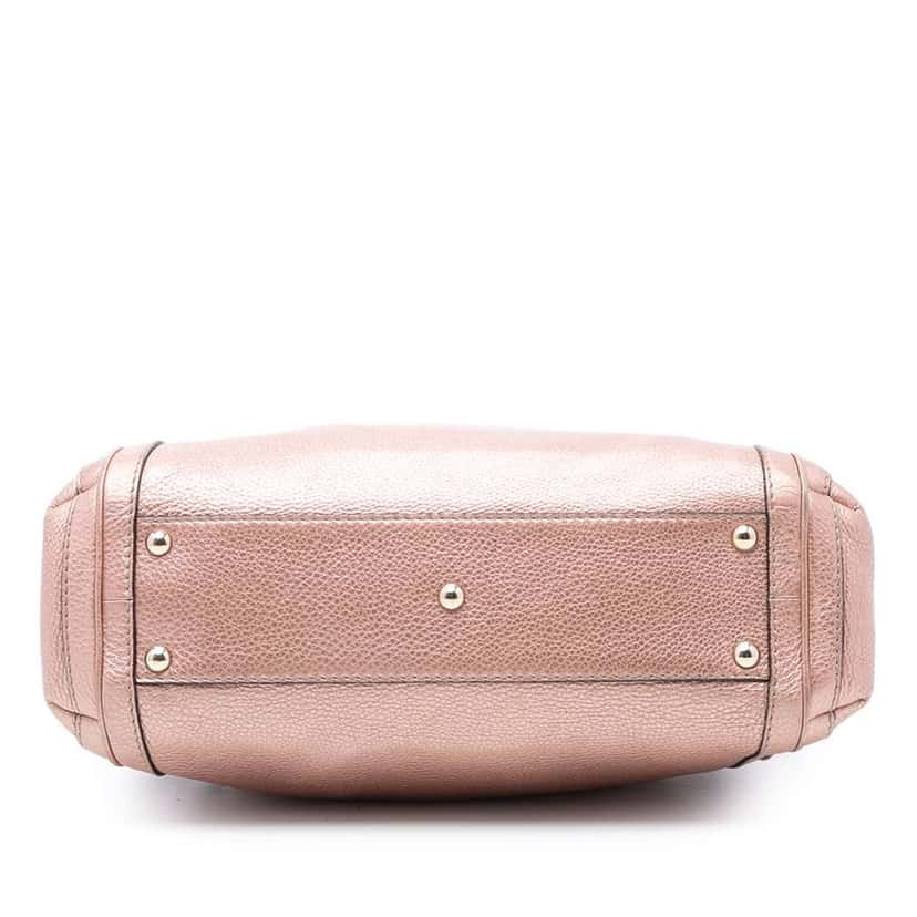 Gucci Metallic Pebbled Calfskin Bella Satchel Pink Leather Good condition - Inside View
