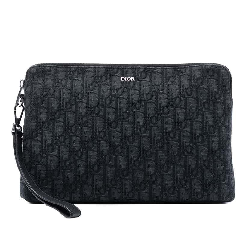 Dior Oblique Canvas A4 Zipped Pouch Black Canvas Good condition - Front View