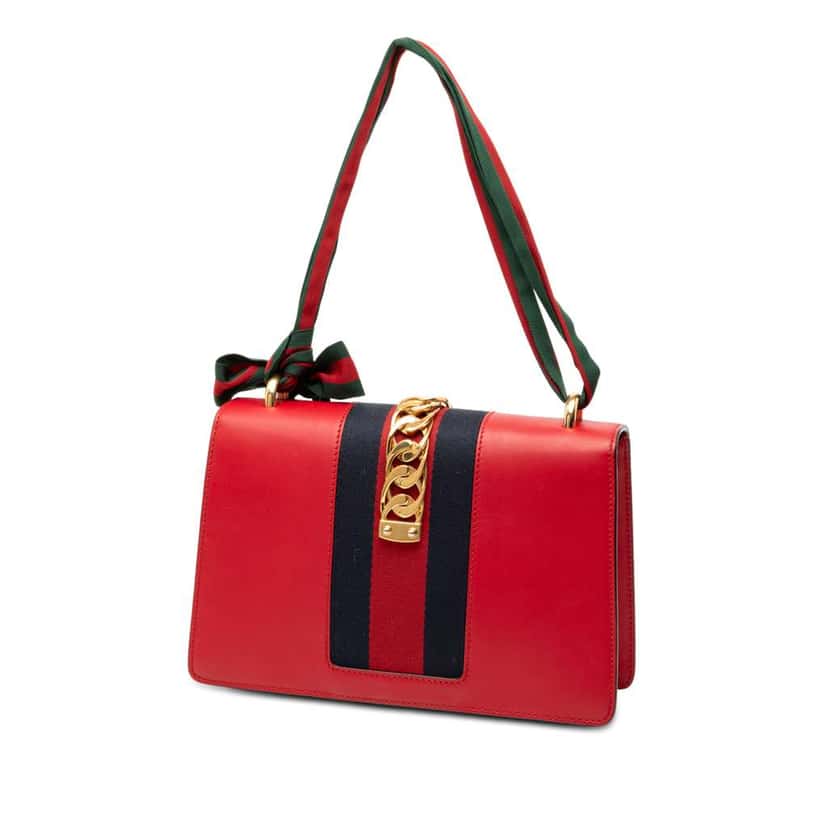 Gucci Small Leather Sylvie Web Satchel Red Leather Very good condition - Back View