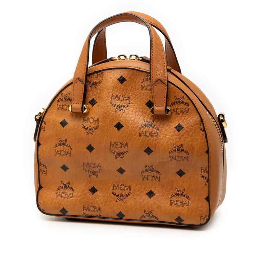 MCM Visetos Coated Canvas Essential Disco Satchel Brown Canvas Very good condition - Back View