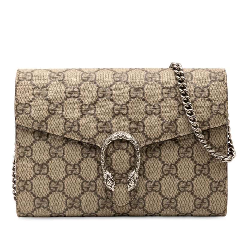 Gucci GG Supreme Dionysus Chain Wallet Brown Canvas Good condition - Front View