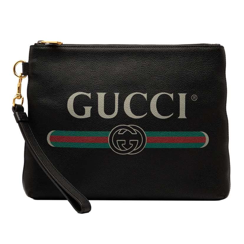 Gucci Leather Logo Clutch Black Leather Good condition - Front View