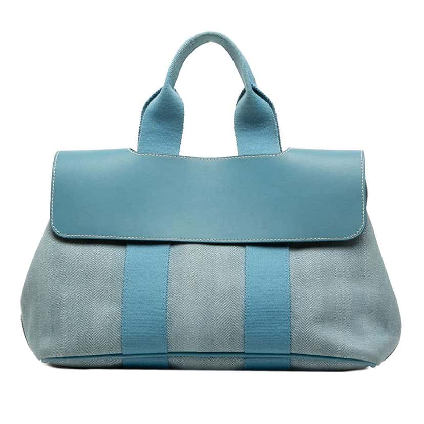 Hermès Toile and Swift Valparaiso PM Blue Canvas Good condition - Front View