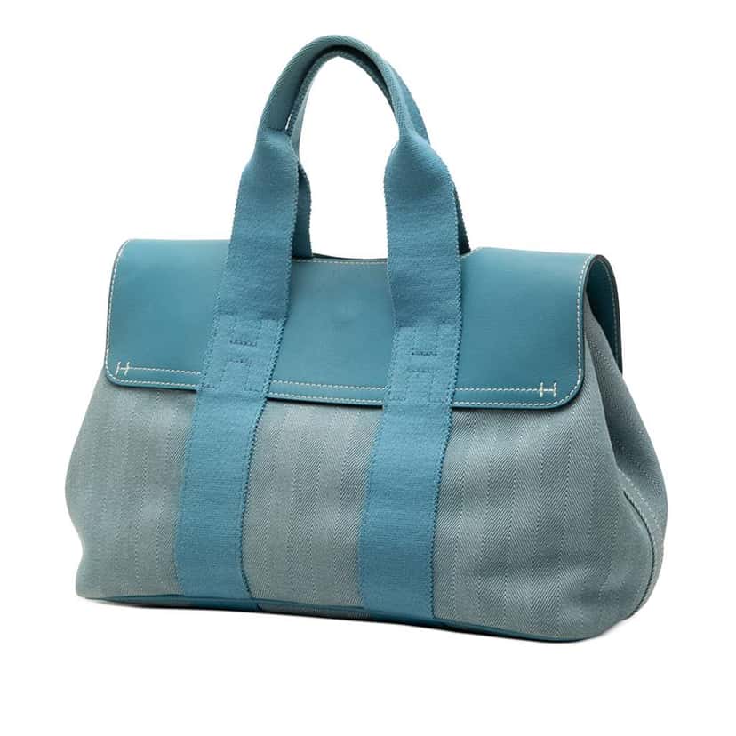 Hermès Toile and Swift Valparaiso PM Blue Canvas Good condition - Back View