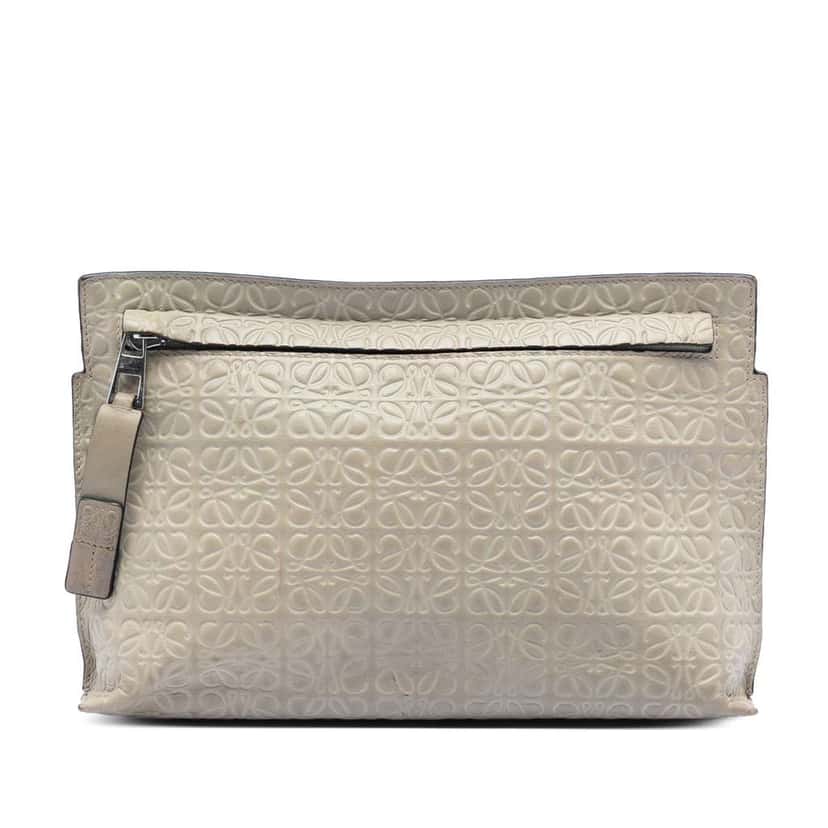 Loewe Embossed Calfskin Anagram Repeat T Clutch Brown Leather Very good condition - Front View
