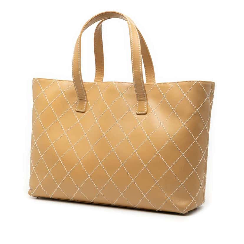 Chanel Large CC Calfskin Wild Stitch Tote Brown Leather Good condition - Back View