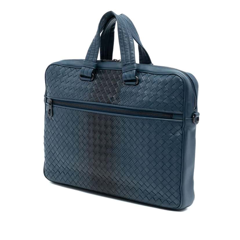 Bottega Veneta Nappa Intrecciato Business Bag Blue Leather Good condition - Back View
