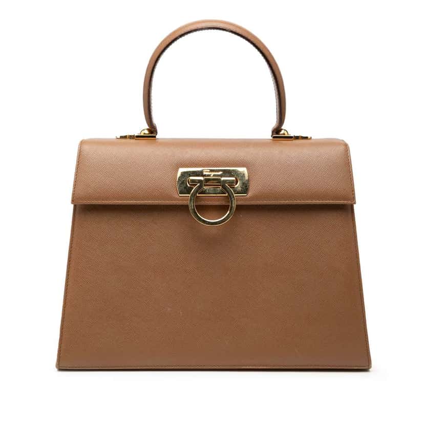 Salvatore Ferragamo Leather Gancini Iconic Top Handle Bag Brown Leather Good condition - Front View