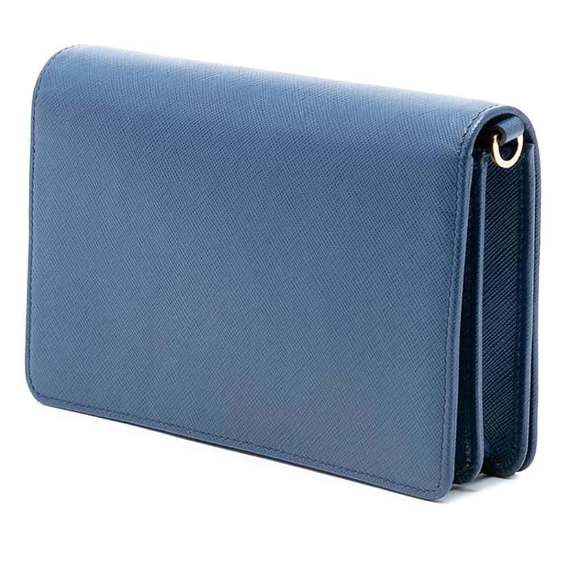 Prada Saffiano Lux Monochrome Wallet on Chain Blue Leather Very good condition - Back View