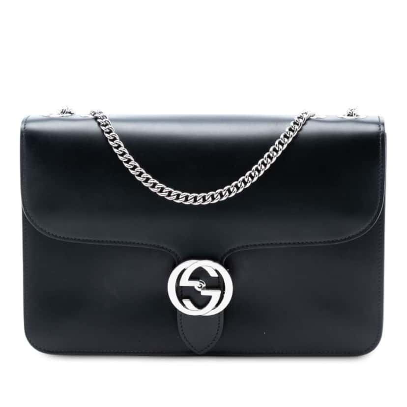 Gucci Medium Polished Calfskin Dollar Interlocking G Crossbody Black Leather Good condition - Front View