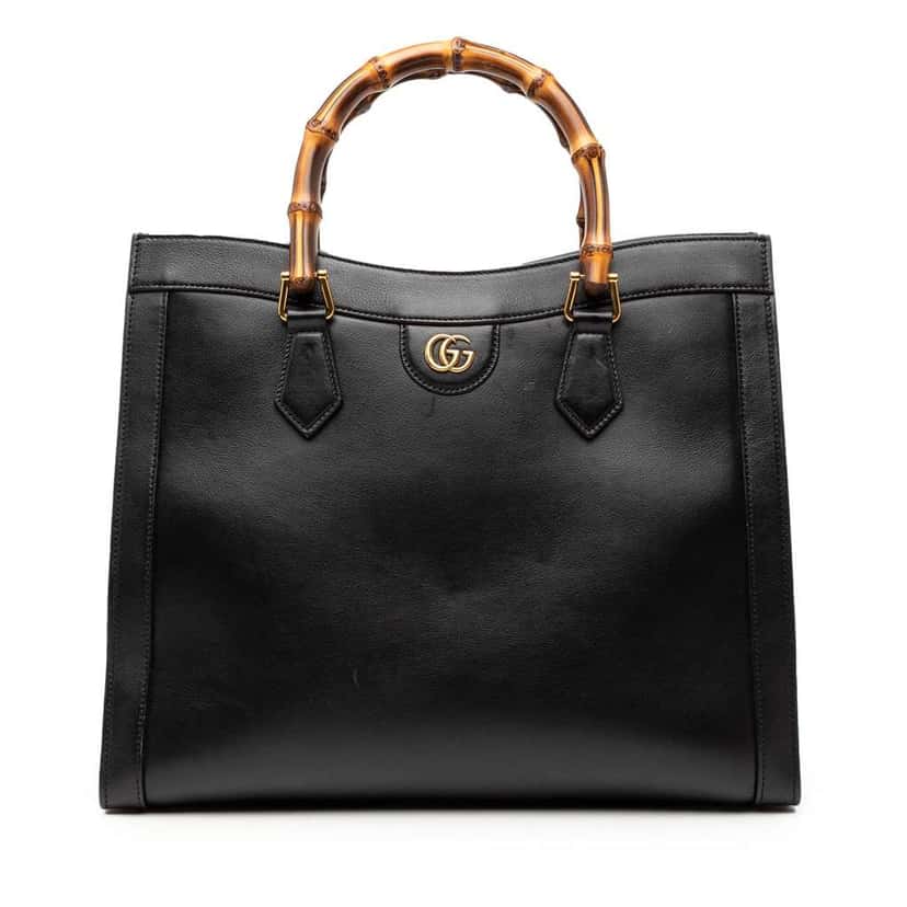 Gucci Medium Bamboo Calfskin Diana Tote Black Leather Very good condition - Front View