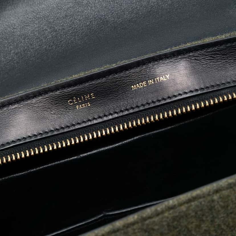 Celine Medium Tricolor Felt and Calfskin Trapeze Satchel Brown Wool Good condition - Box View