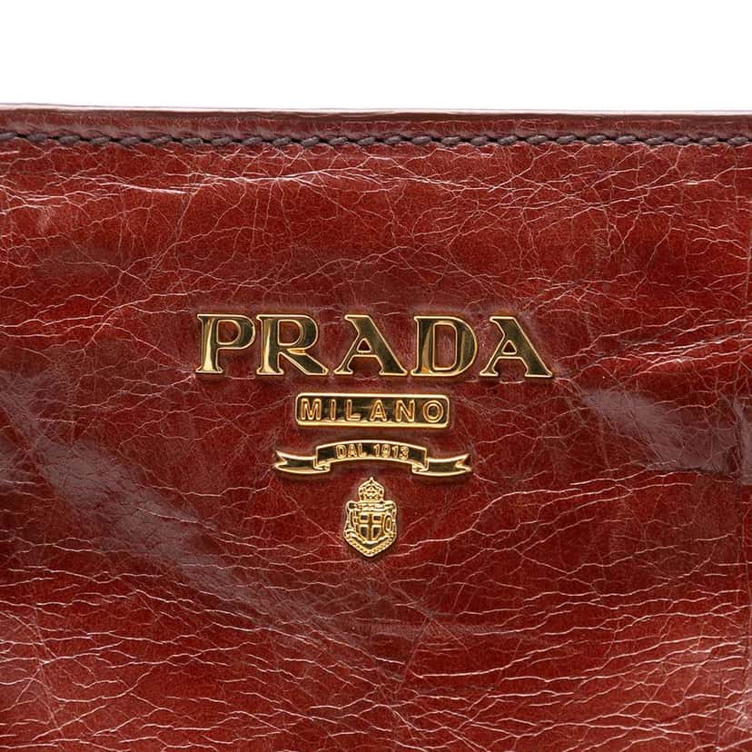 Prada Vitello Shine Open Convertible Tote Brown Leather Good condition - Box View