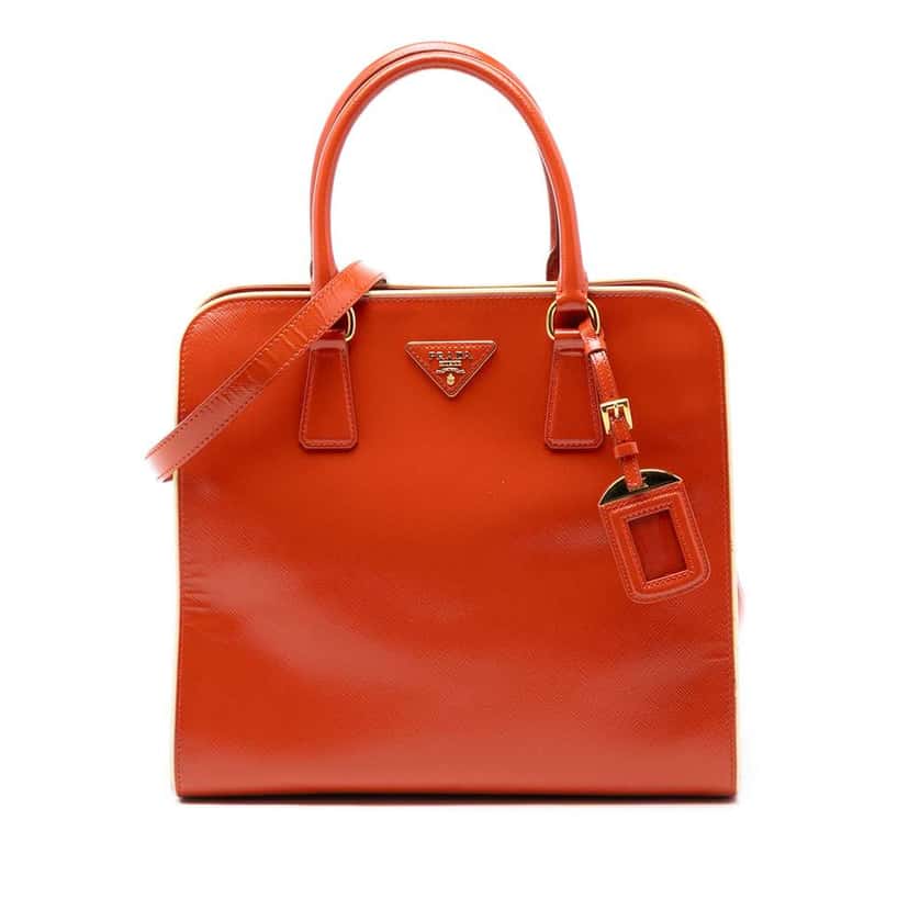 Prada Saffiano Vernice Open Convertible Tote Orange Leather Good condition - Front View