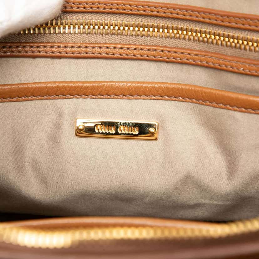 Miu Miu Goatskin Madras Bowler Bag Brown Leather Very good condition - Box View