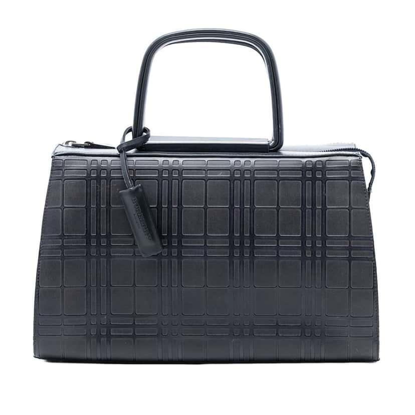 Burberry House Check Embossed Leather Handbag Blue Leather Very good condition - Front View
