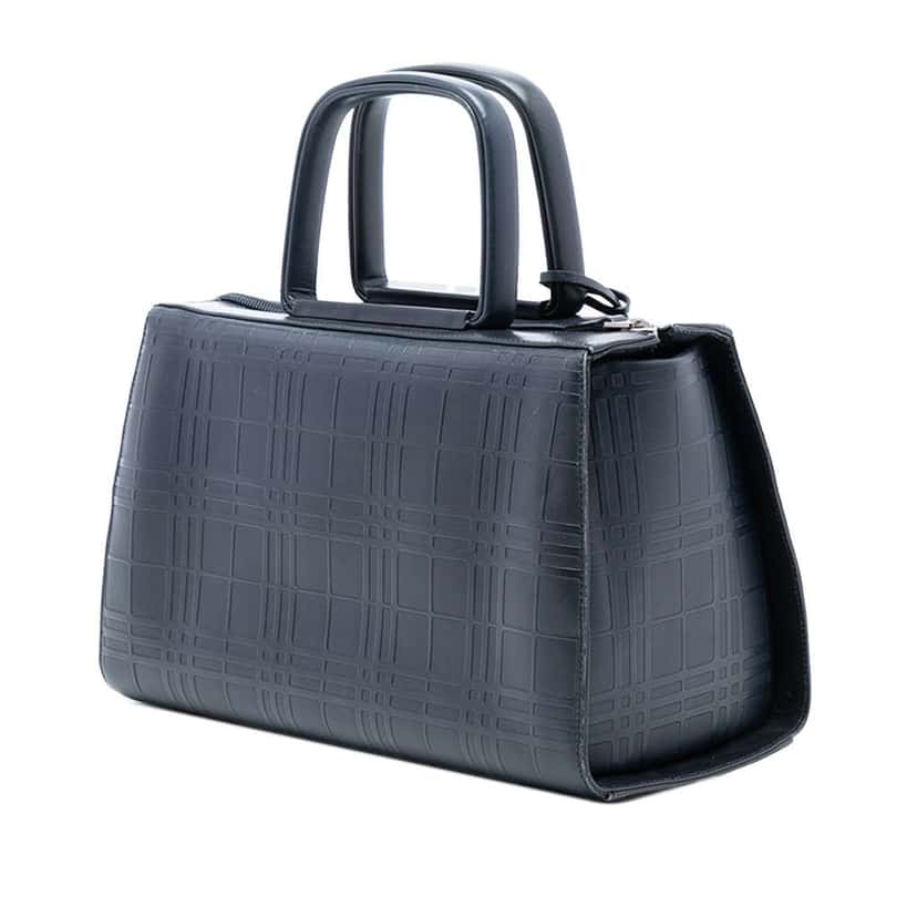 Burberry House Check Embossed Leather Handbag Blue Leather Very good condition - Back View