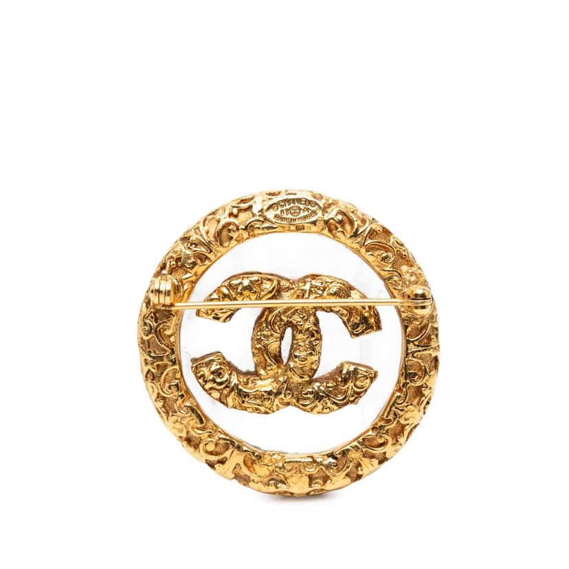 Chanel CC Gold Plated Lava Circle Brooch Gold Metal Good condition - Back View