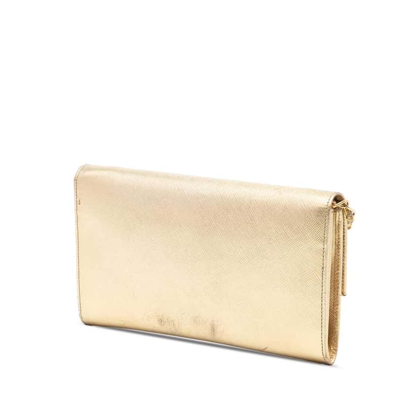 Prada Saffiano Sound Lock Wallet on Chain Gold Leather Good condition - Back View