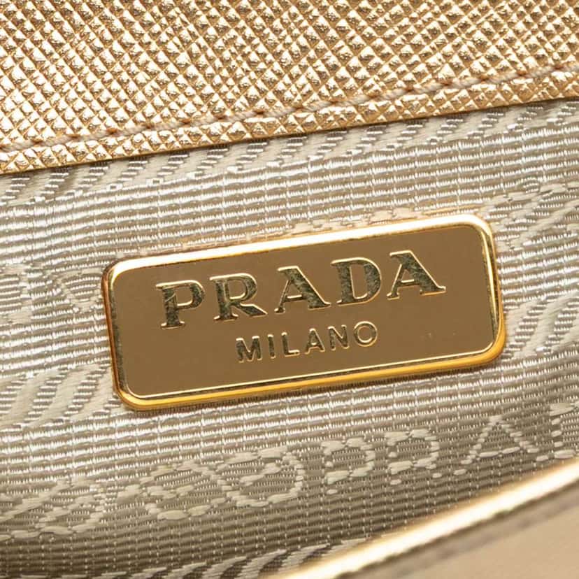 Prada Saffiano Sound Lock Wallet on Chain Gold Leather Good condition - Box View