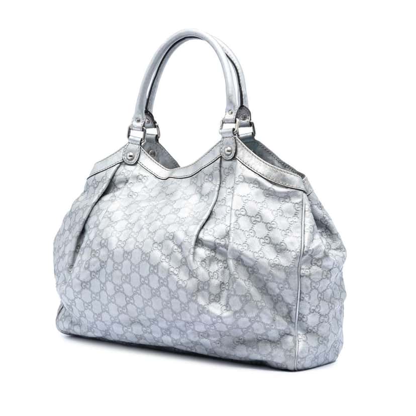 Gucci Large Guccissima Sukey Tote Silver Leather Very good condition - Back View