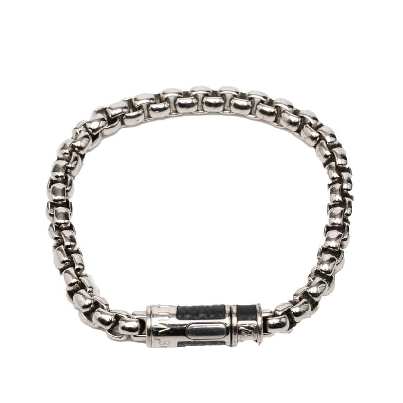 Louis Vuitton Silver Plated Monogram Eclipse Chain Bracelet Silver Brass Very good condition - Front View