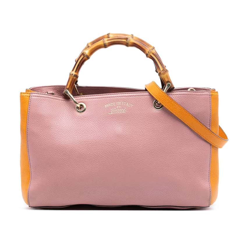 Gucci Medium Bicolor Calfskin Bamboo Shopper Satchel Pink Leather Very good condition - Front View