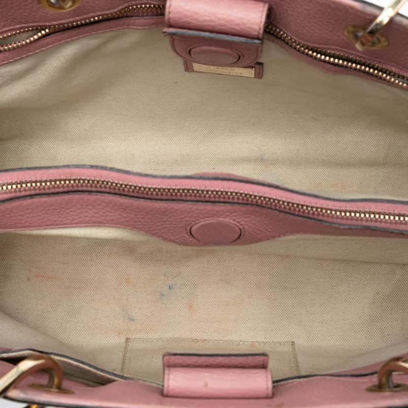 Gucci Medium Bicolor Calfskin Bamboo Shopper Satchel Pink Leather Very good condition - Model View