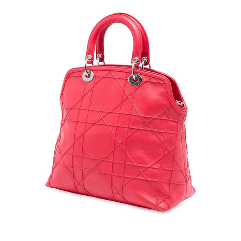 Dior Medium Lambskin Cannage Polochon Granville Satchel Red Leather Good condition - Back View