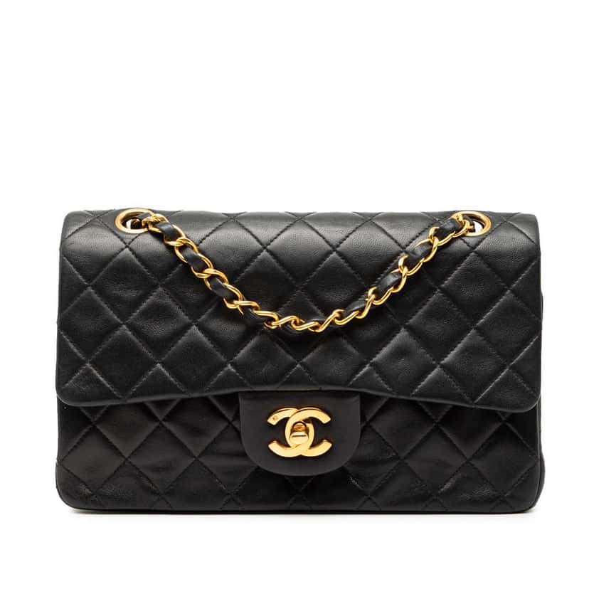 Chanel Small Classic Lambskin Double Flap Black Leather Good condition - Front View