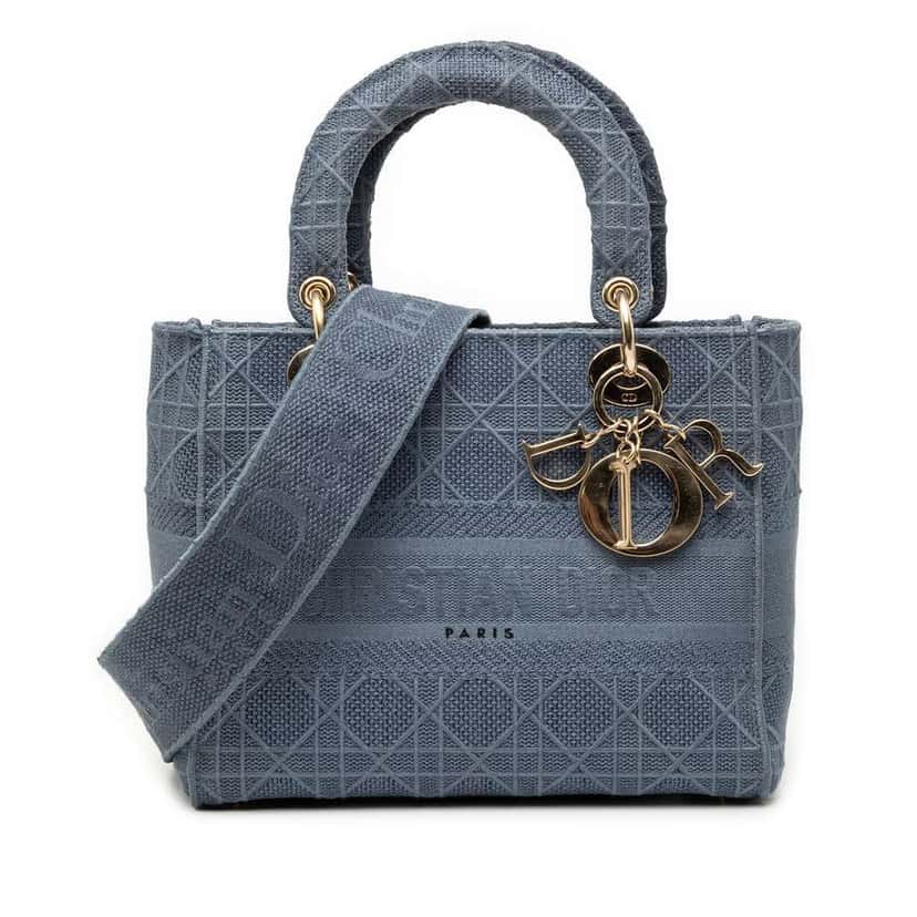 Dior Medium Canvas Cannage Lady D Lite Blue Canvas Very good condition - Front View