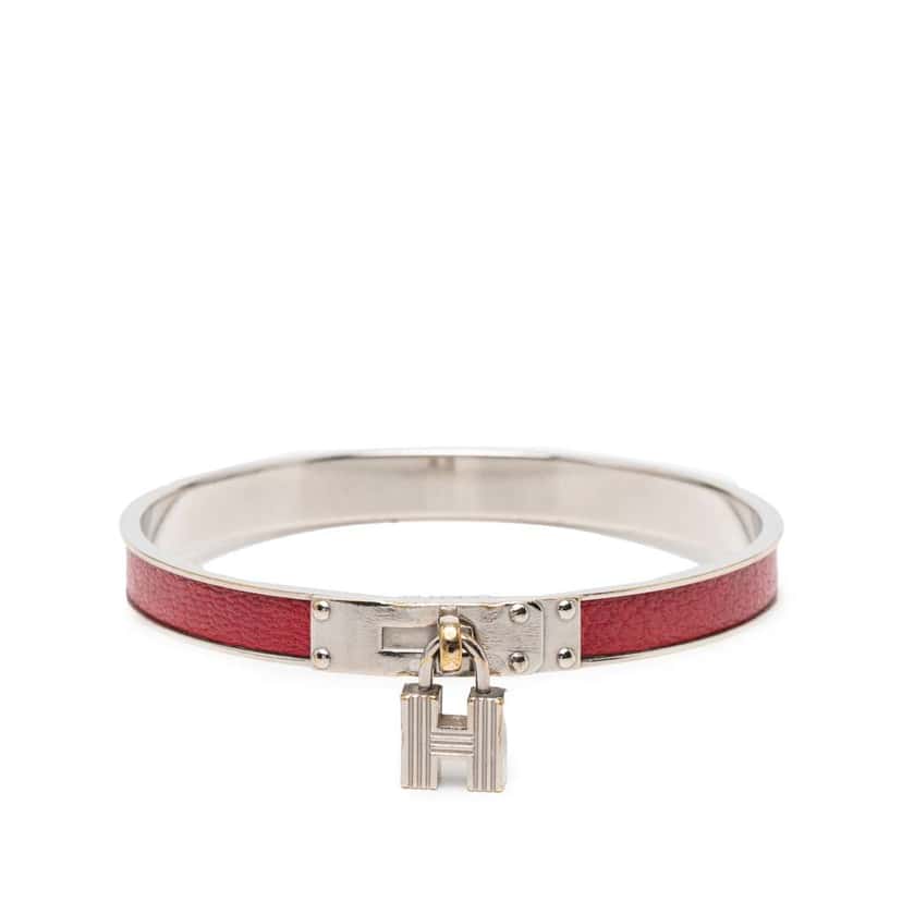 Hermès Leather Kelly H Cadena Lock Bangle Bracelet Red Leather Fair condition - Front View