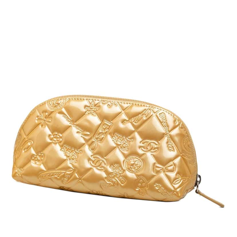 Chanel Quilted Patent Precious Symbols Pouch Gold Leather Very good condition - Back View