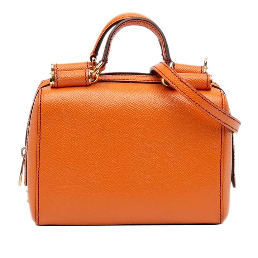 Dolce & Gabbana Mini Grained Calfskin Sicily Satchel Orange Leather Good condition - Front View
