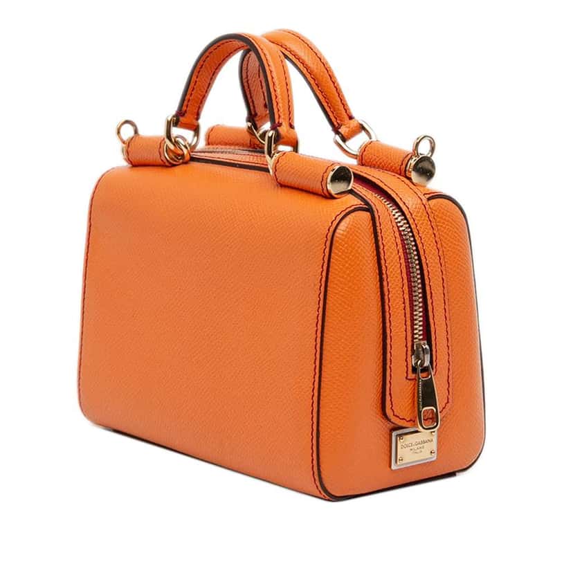 Dolce & Gabbana Mini Grained Calfskin Sicily Satchel Orange Leather Good condition - Back View