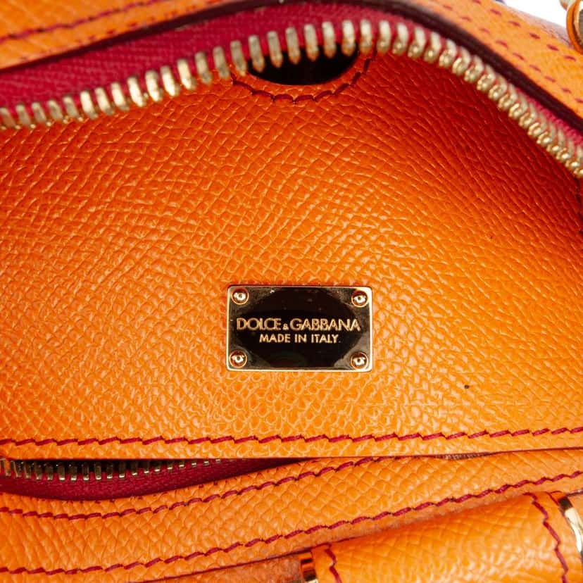 Dolce & Gabbana Mini Grained Calfskin Sicily Satchel Orange Leather Good condition - Box View