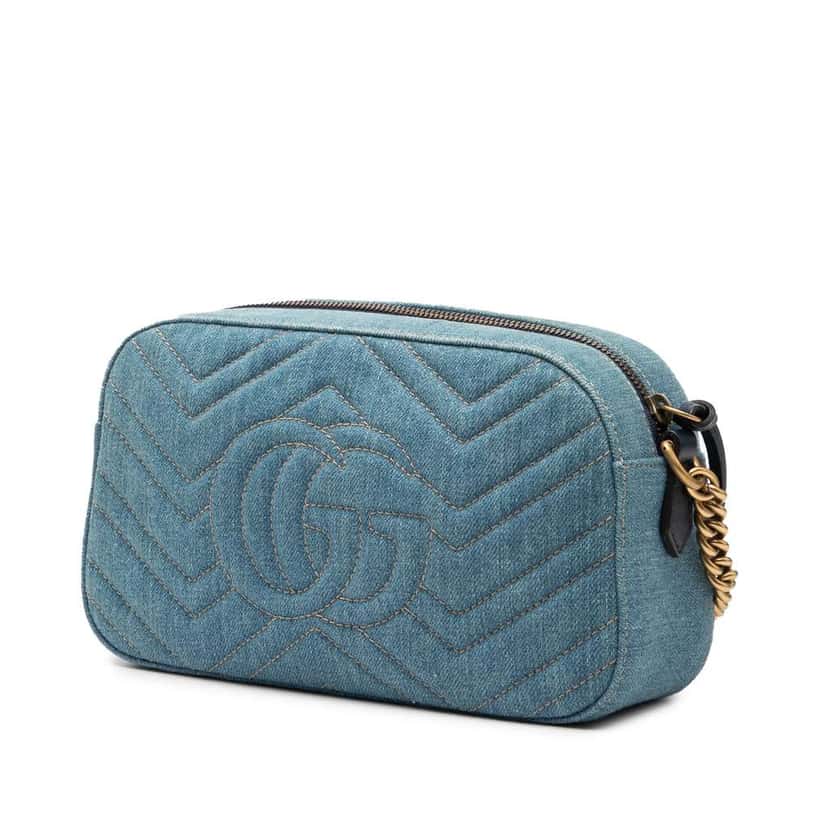Gucci Small GG Marmont Matelasse Denim Pearly Crossbody Blue Denim Very good condition - Back View