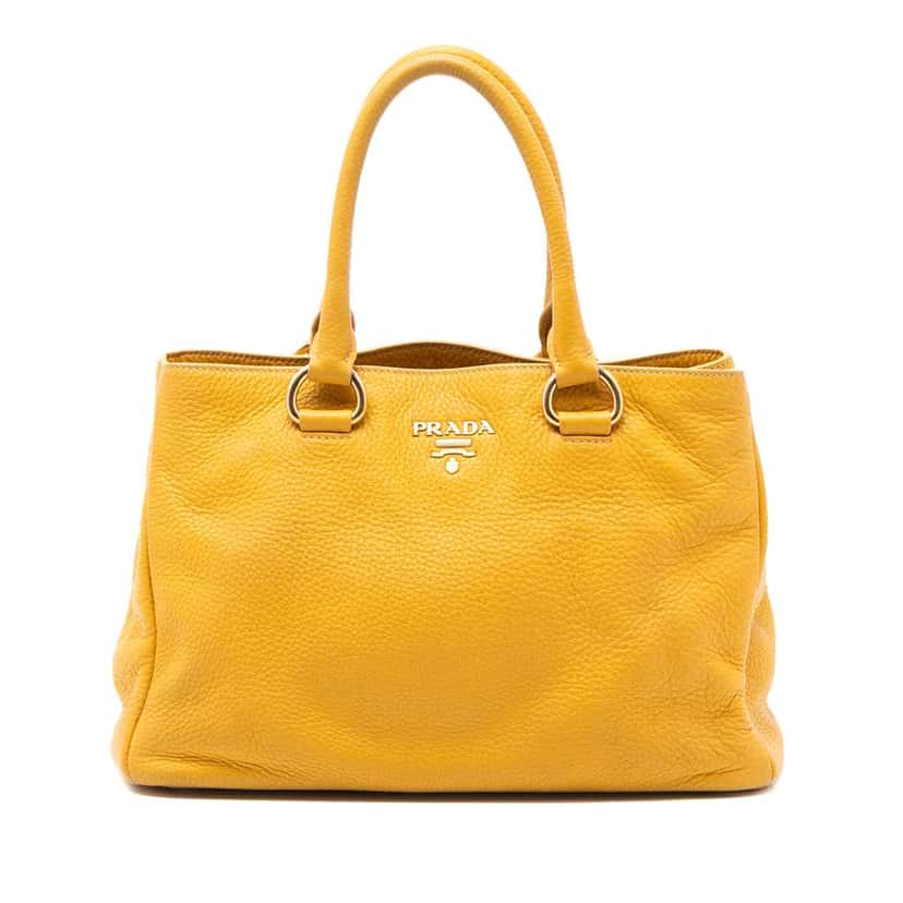 Prada Vitello Daino Open Convertible Tote Yellow Leather Very good condition - Front View