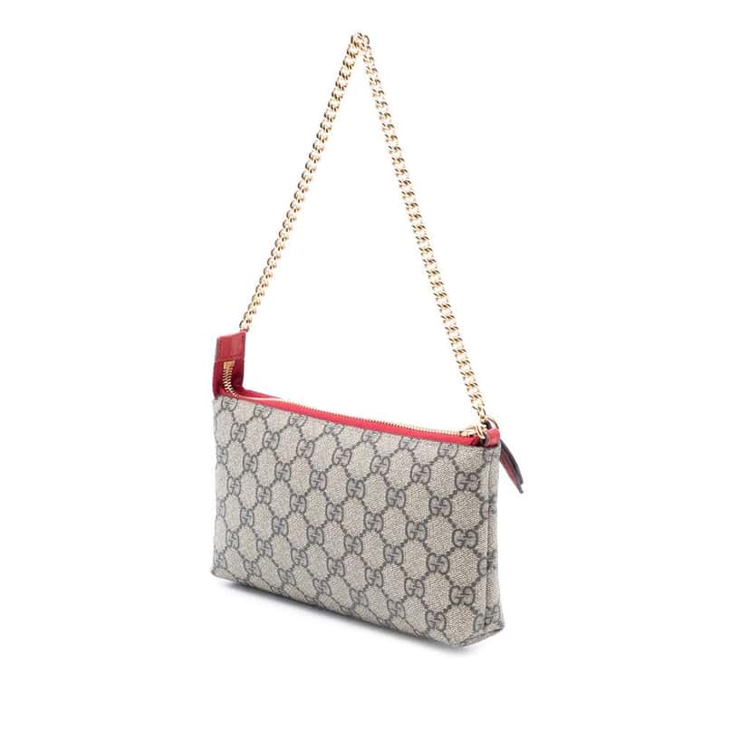 Gucci GG Supreme Embroidered Heart Chain Pochette Brown Canvas Good condition - Back View