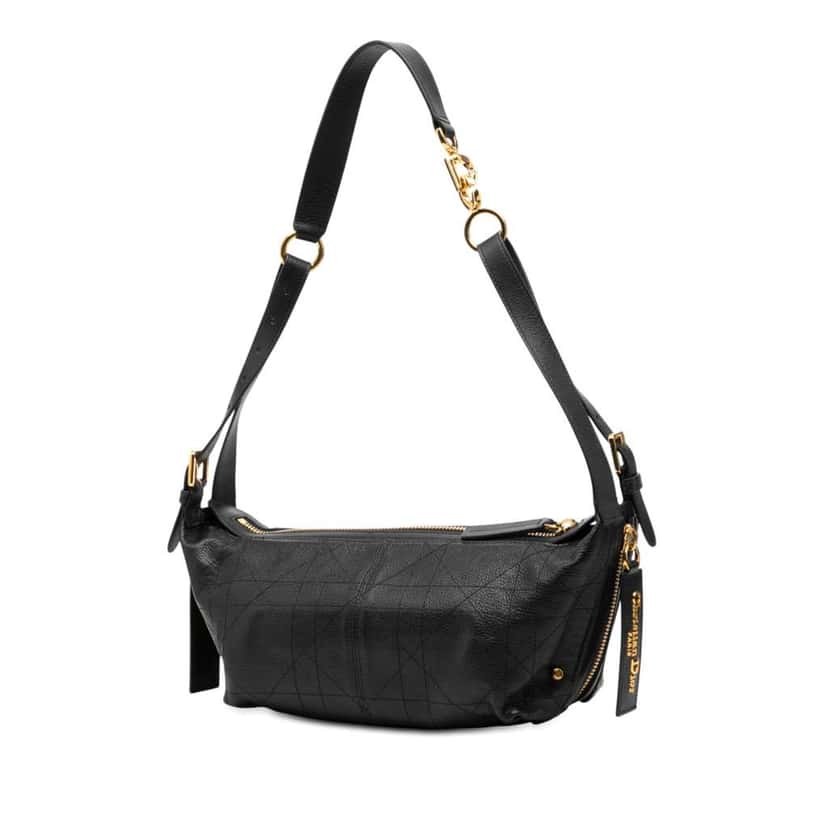 Dior Small Crinkled Calfskin Macrocannage D Journey Bag Black Leather Good condition - Back View