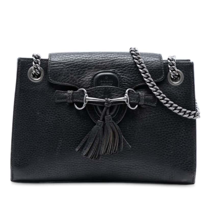Gucci Small Leather Emily Shoulder Bag Black Leather Very good condition - Front View