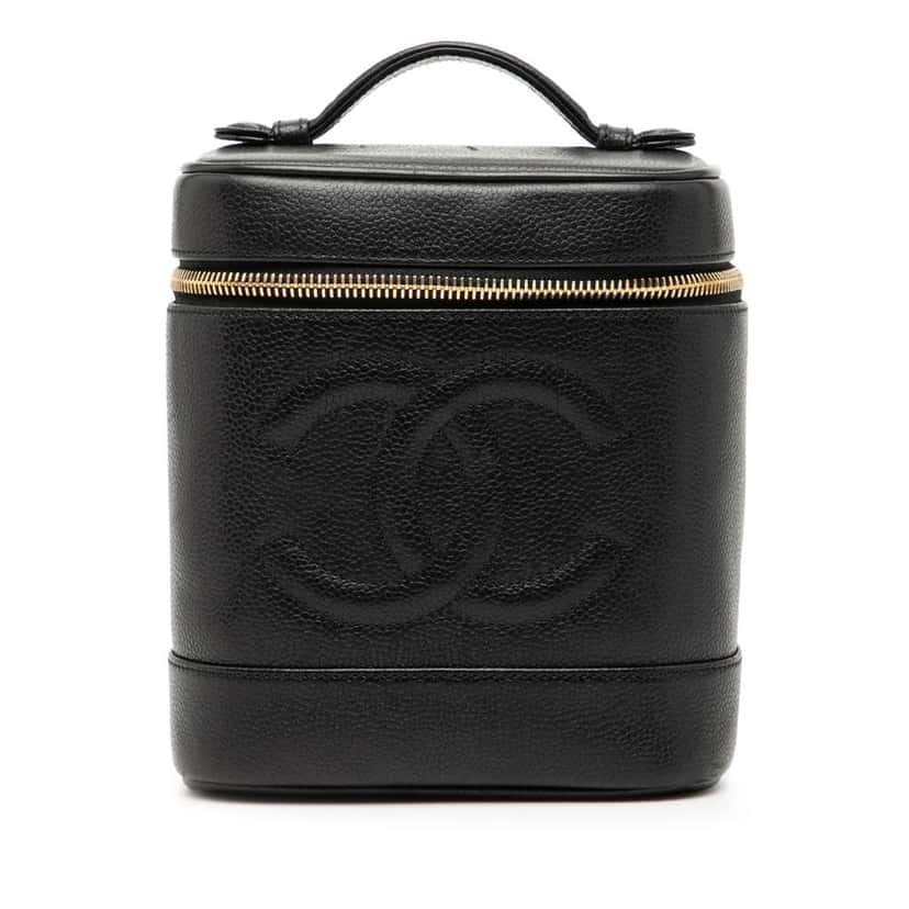 Chanel CC Caviar Vanity Case Black Leather Very good condition - Front View