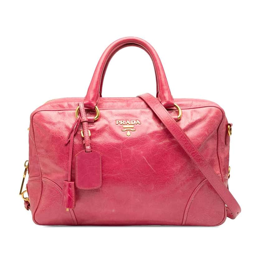 Prada Vitello Shine Bauletto Satchel Pink Leather Good condition - Front View
