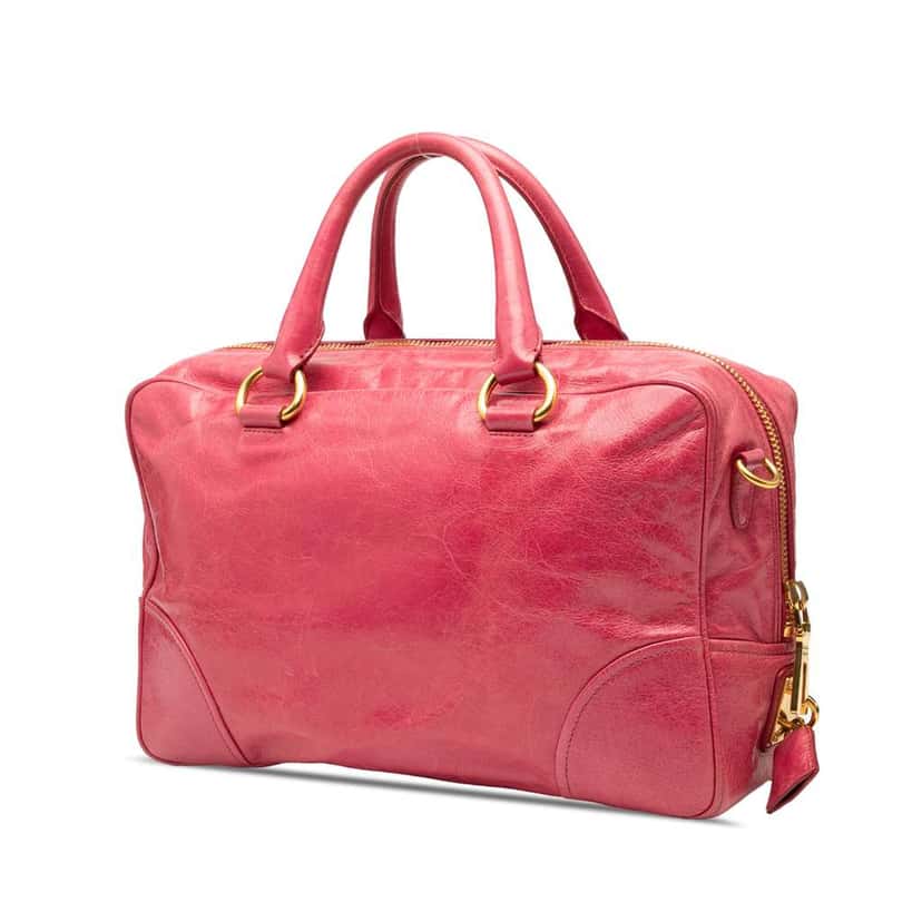 Prada Vitello Shine Bauletto Satchel Pink Leather Good condition - Back View
