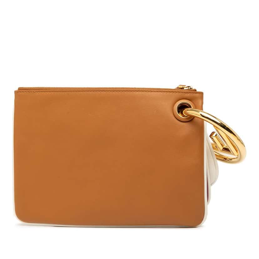 Fendi Leather Flowerland Triplette Clutch White Leather Very good condition - Back View