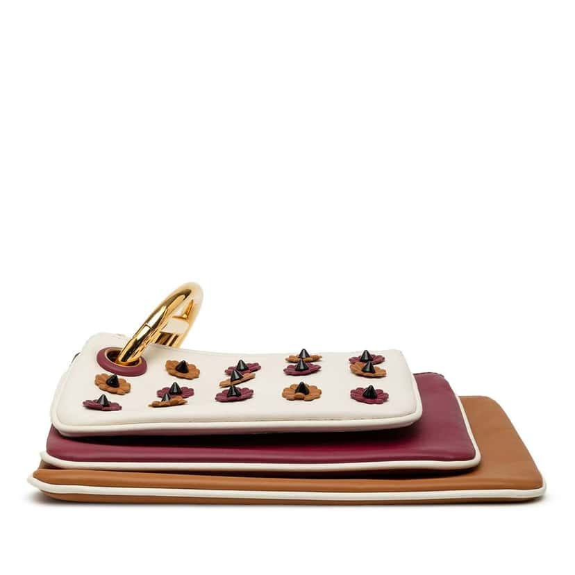 Fendi Leather Flowerland Triplette Clutch White Leather Very good condition - Inside View