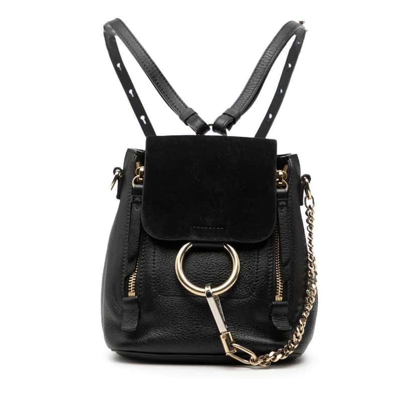Chloé Mini Calfskin and Suede Faye Backpack Black Leather Good condition - Front View