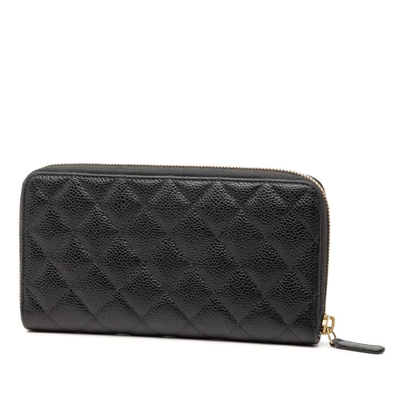 Chanel CC Quilted Caviar Zip Around Long Wallet Black Leather Good condition - Back View